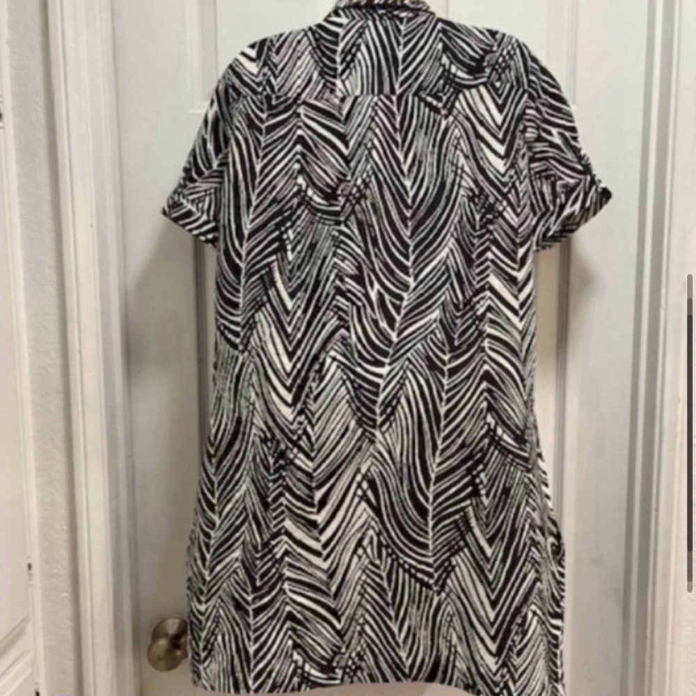 Zara Black and White Palm Print/Tropical Linen Summer Dress - Size XL - EUC - Picture 5 of 7